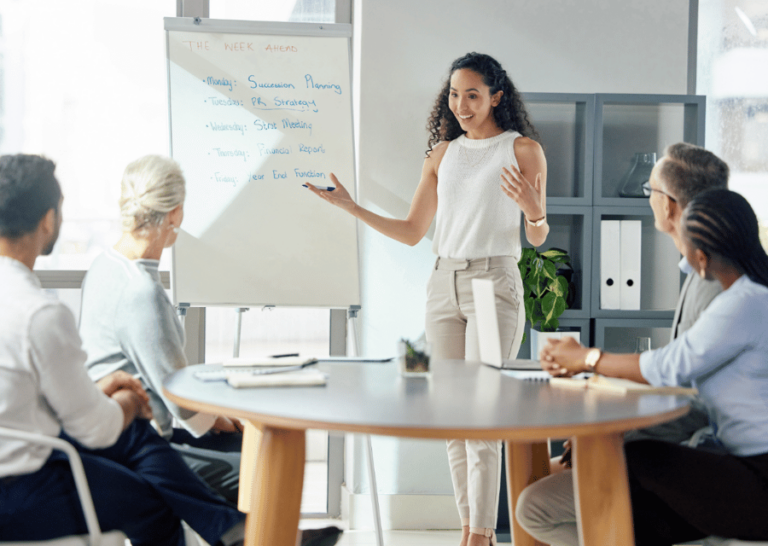 Female leading business meeting