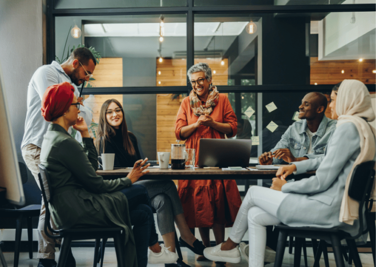 Diverse employee meeting