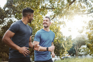 Two men running outdoors